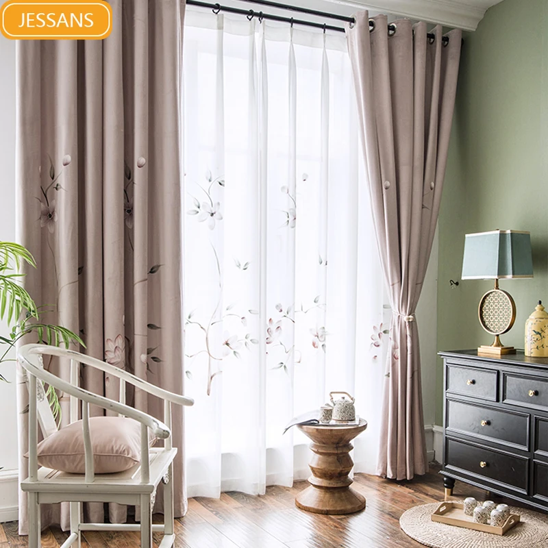 

Chinese Style Pink Lotus Print Flannel Curtains for Living Room Bedroom Dining Room Partition Curtain Study Room Decoration