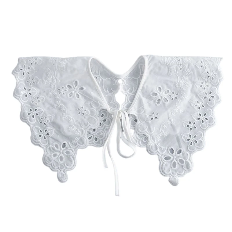 

Women Cute Embroidery Floral Neckline Shawl Faux Collar Self-Tie Capelet Scarf