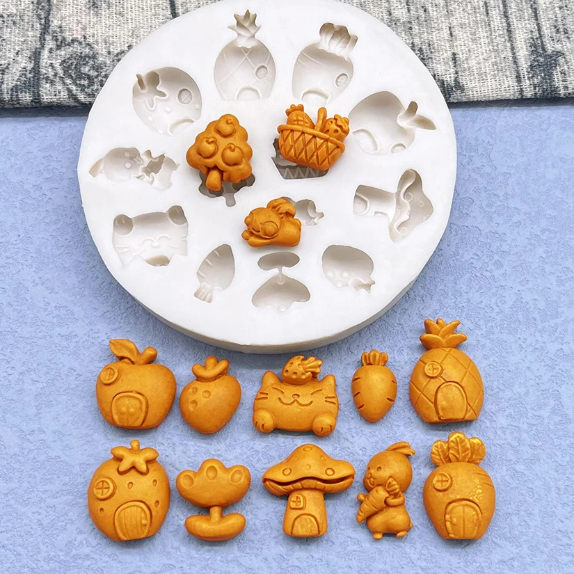 

Cartoon Radish Rabbit Apple Silicone Sugarcraft Mold Resin Tools Cupcake Baking Mould Fondant Cake Decorating Tools