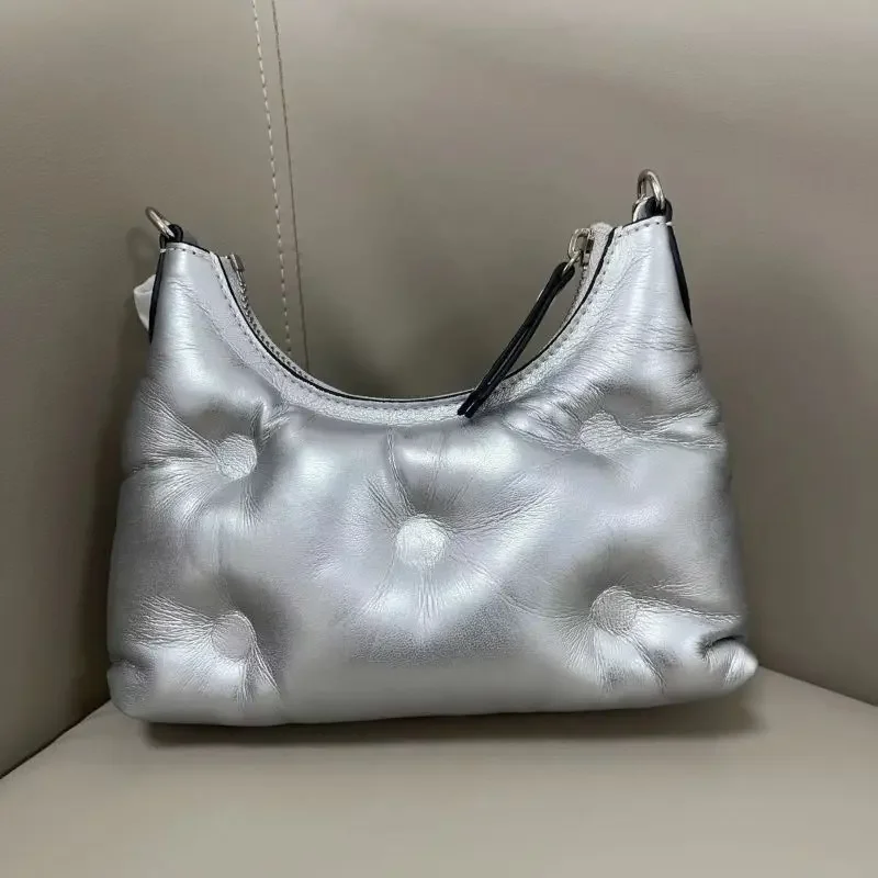 

New Trend Luxury Brand MM11 Hobo Silver Underarm Bag Sheepskin Down Filled Mini Cloud Bag Chain Shoulder Bag