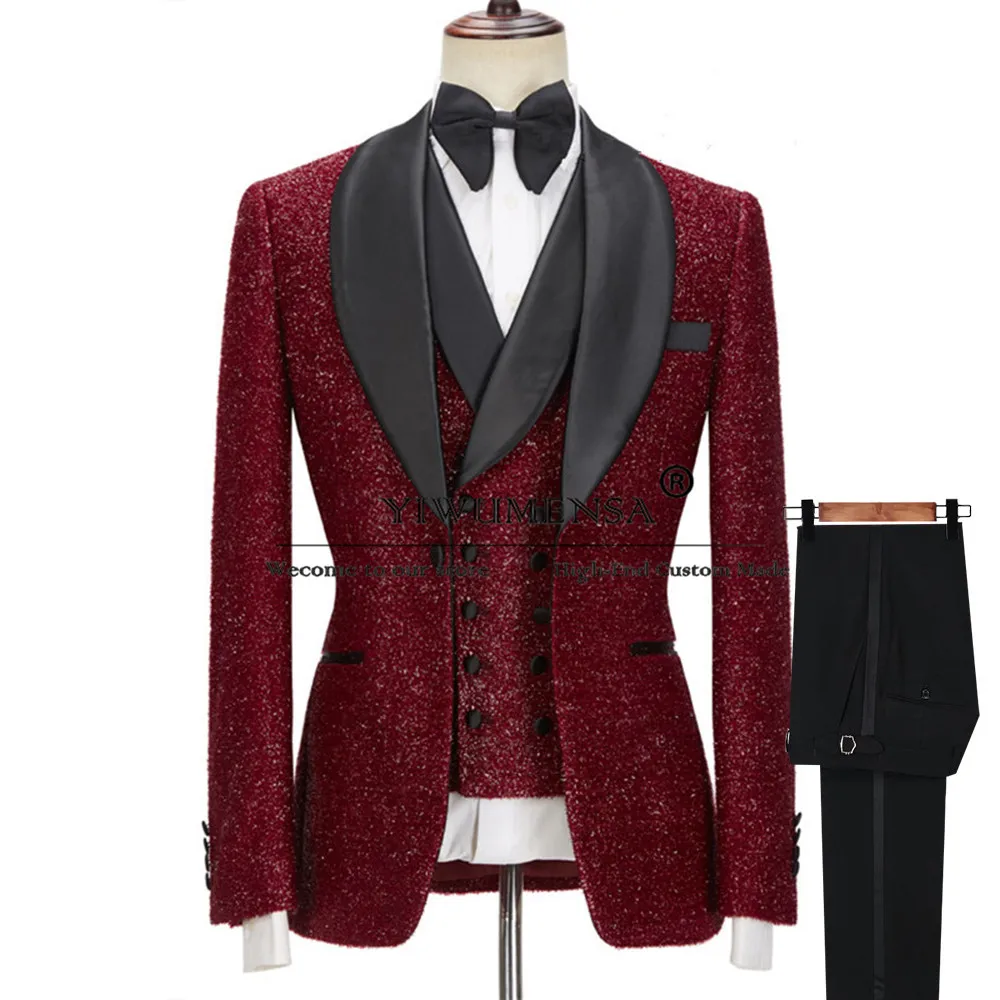 Блестящие мужские костюмы Черная шаль с отложным воротником мужская деловая