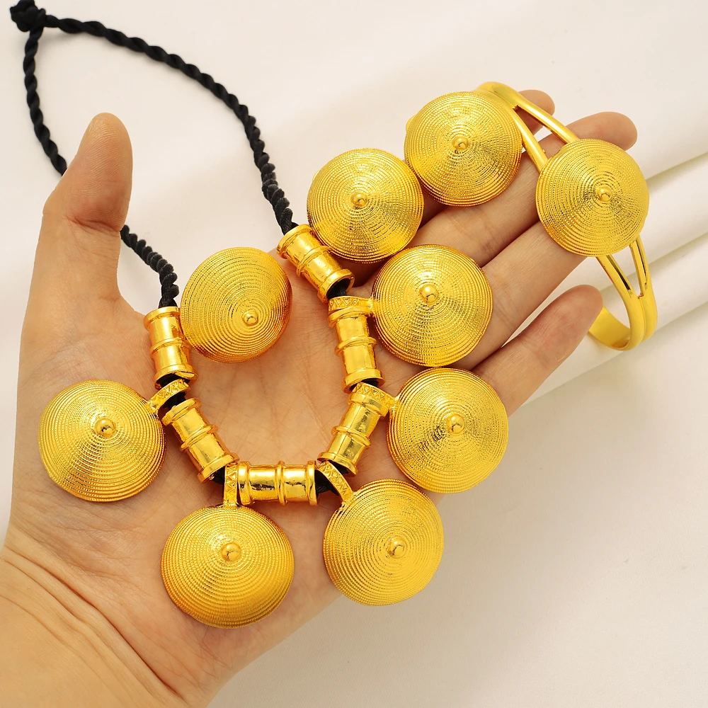 

Classic Big pendant NecklaceSet Ethiopia Women 24k Gold Color Filled Arab Africa Europe popular Jewelry set
