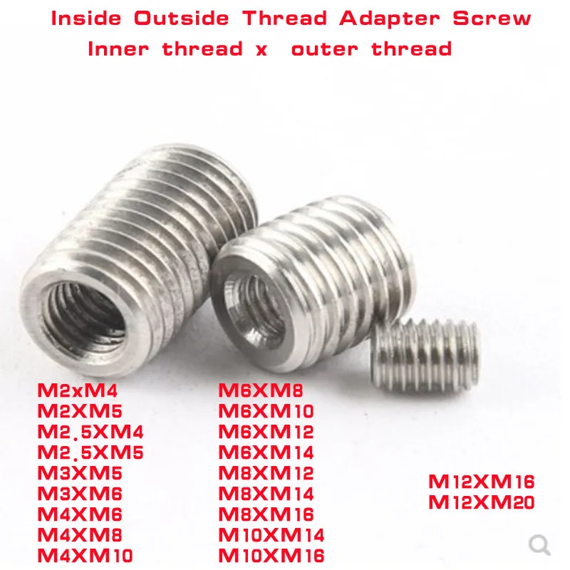 

2-10pcs M2-M12 Adapter Screw A2-70 Stainless Steel 304 Inside Outside Thread Thread Insert Sleeve Conversion Nut Coupler Convey
