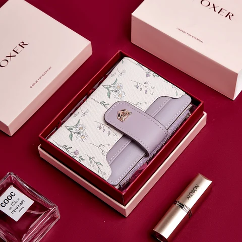 Женский короткий кошелек FOXER из искусственной кожи, маленький размер, клатч 2024, новый модный дизайн с цветочным принтом, кошелек для монет, подарок для жены