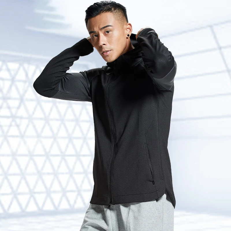 Mens Running Sports Jackets Quick Dry Sports Long Sleeves Autumn Gym Breathable Windproof Hooded Coat For Men With Zipper Jacket
