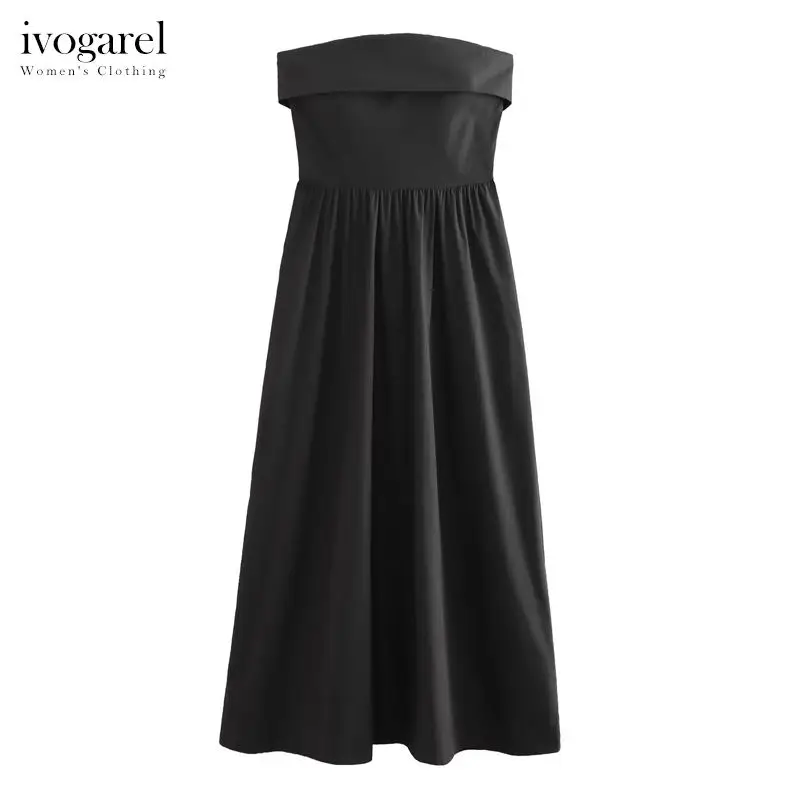 

Ivogarel Black Strapless Long Dress Women's Summer Off-Shoulder Backless Elegant Party Dress with Side Pockets, Traff 2023 New