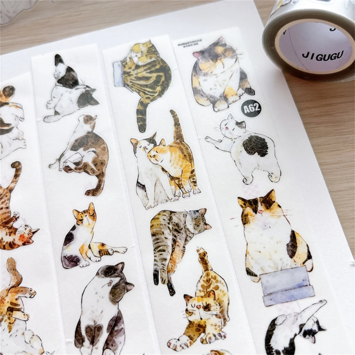 Фото Декоративная клейкая лента Washi DingDing Studio Vintage Lovely Cat A62 для изготовления открыток, скрапбукинга и декоративных наклеек №4