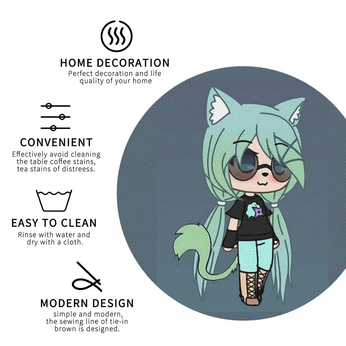 Gacha Life Series - Chloe The Tomboy Coasters Kitchen Placemats Insulation Cup Coffee Mats For Decor Tableware Pads Set of 4
