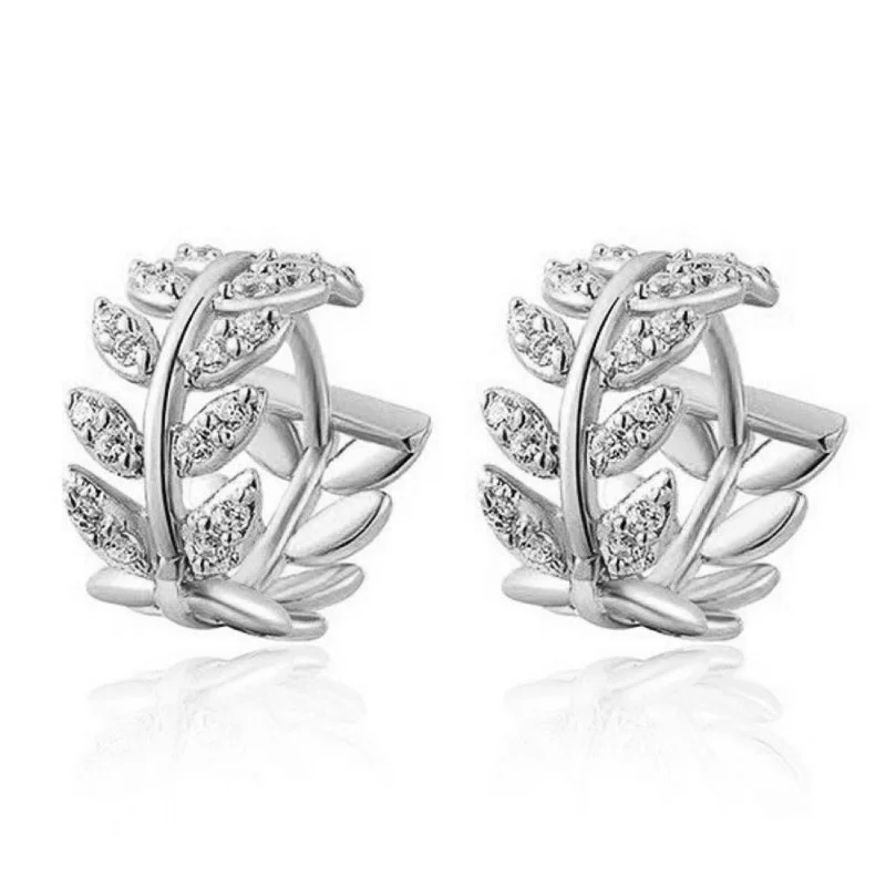 

KYTRD Trendy Fine Gold Silver Color Leaves Zircon Stud Earrings Women Stones Clip Earring Engagement Jewelry