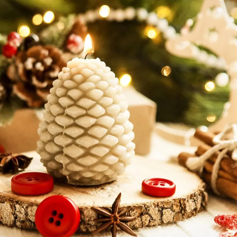 

2021 3D Christmas Pine Cone Silicone Candle Mold DIY Handmade Aromatherapy Candles Beeswax Pinecone Candle Making Mould