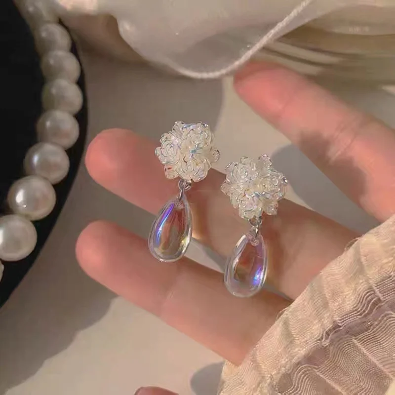 

Dincior New 2022 Design Camellia Flower Earrings Crystal Pearl Earings Women Ins Girl