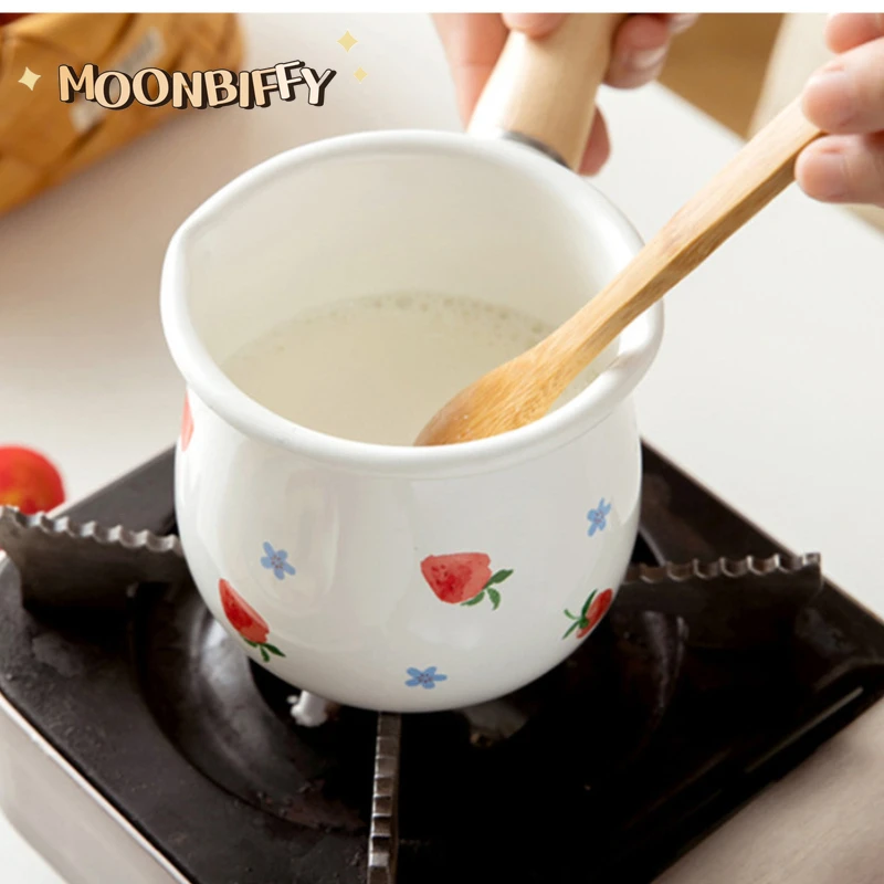 

Single Handle Japanese Mini Small Milk Pot Enamel Milk Pot Auxiliary Food Pot Cartoon Single Pot Tableware Hot Milk Pot Stew Pot