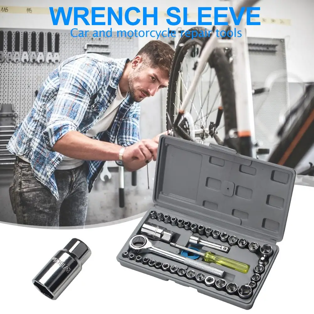 

40pcs Combination Socket Wrench Ratchet Spanner Carbon Steel Practical and Durable Car Vehicle Hand Repair Tool 240X125X40mm