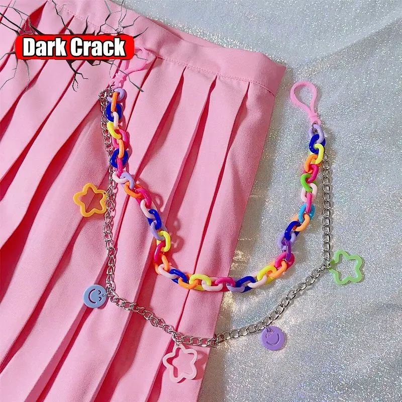 Women's Harajuku Lolita Candy Rainbow Star JK Spring Spice Girls Skirt  Chain Waist  Y2K Metal Punk Gothic Style Belt