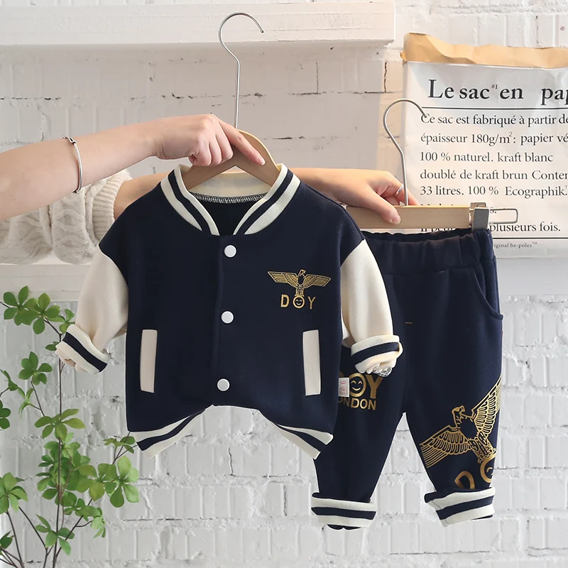 BHY-Baby Clothes Toddler Boy Clothes-0-5  Years Old Autumn long-Sleeved Longs Suit Baby Printed Shirt  Two-Piece Suit