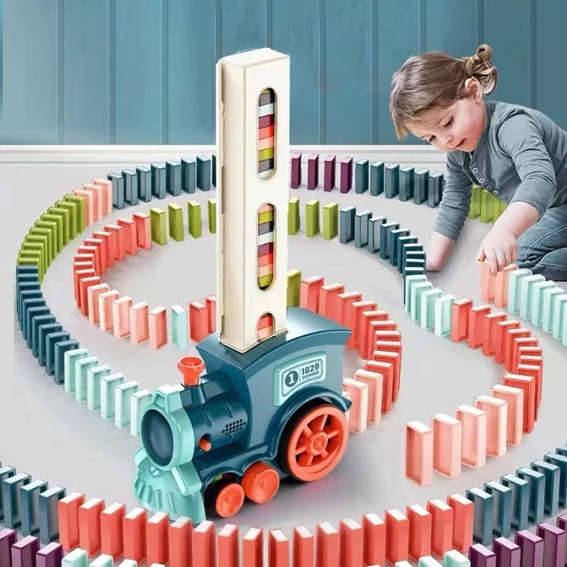 

Kids Electric Domino Train Car Set With Sound & Light Automatic Laying Dominoes Blocks Game DIY Educational Toys For Children
