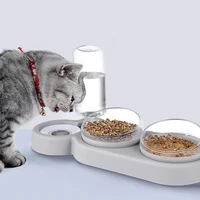 3 in 1 pet cat bowl automatic feeder double bowl with water fountain drinking raised stand dish bowls pet feeder dog cats bowl