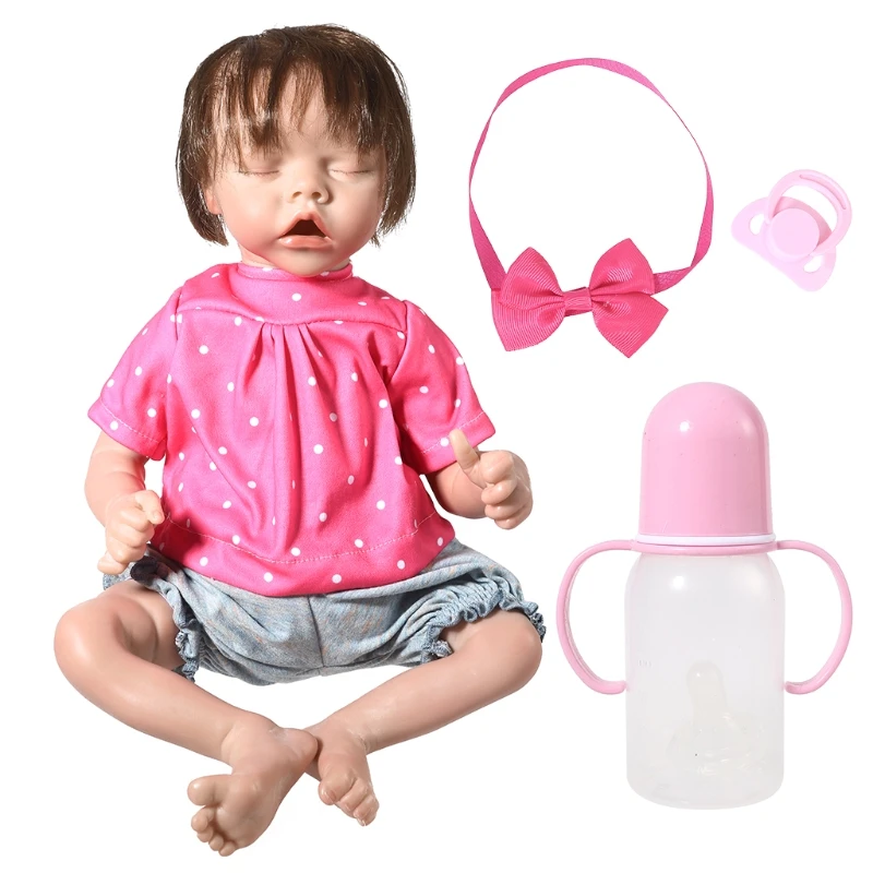 

18in Realistic Doll Closed Eyes Sleeping Girl Soft Vinyl Silicone Newborn Baby A2UB