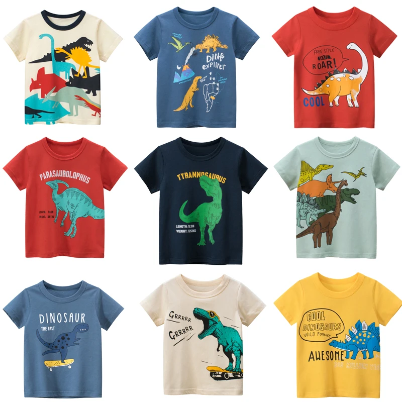 

Cotton Boys T-shirts Cartoon Summer for Children's Clothing Short Sleeve Kids Tee Sweatshirt Child's Tops Clothes Dinosaur 2-8Y