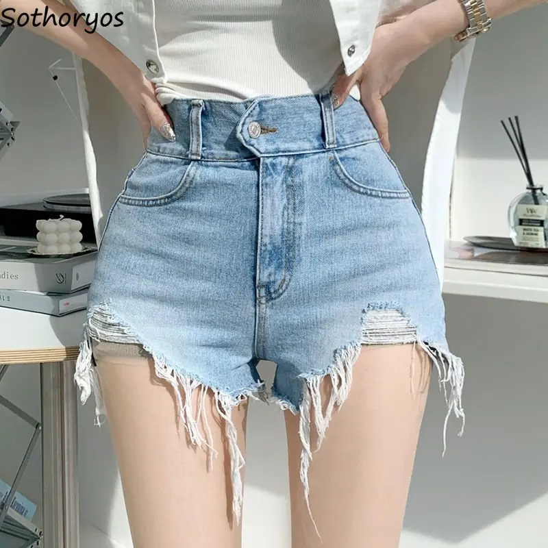

Shorts Women Sexy Summer Solid Leisure All-match Comfortable Slim Fit Korean Style Fashion Simple Hole Ladies Classic Designed