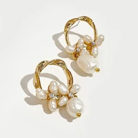 perisbox simple gold color freshwater pearls hoop earrings for women small twisted circle earrings bride wedding earrings gifts