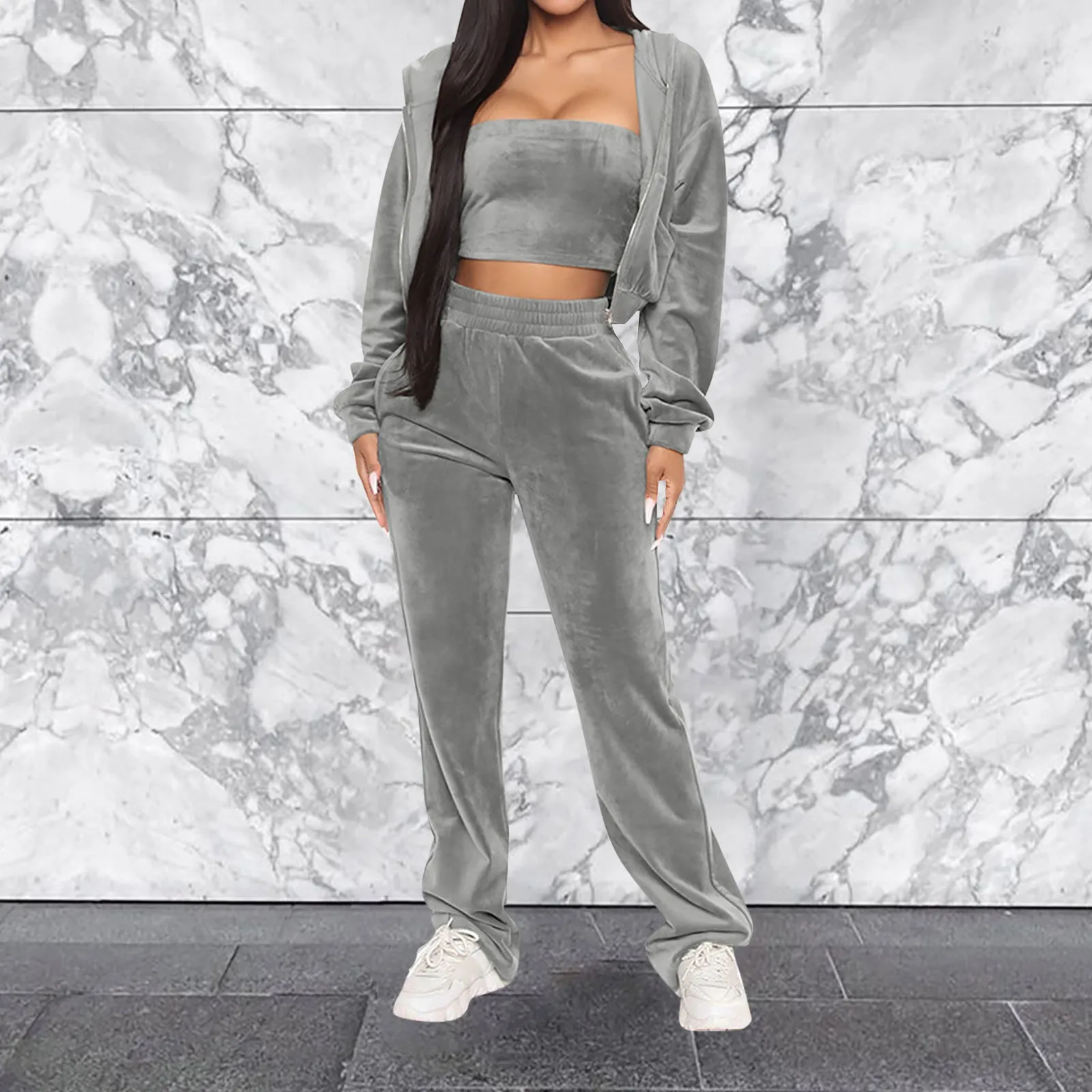 Велюровый женский спортивный костюм из 3 предметов бархатная спортивная одежда