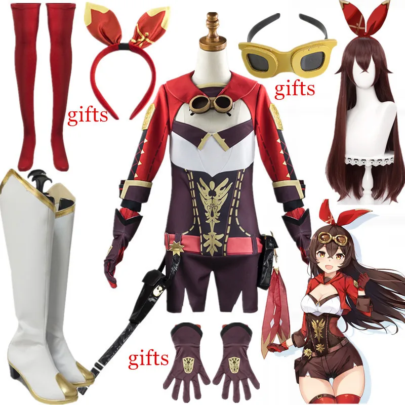 

Game Genshin Impact Amber Cosplay Costume Amber Cosplay Costume Women Red Comtume Halloween Top Pant Uniform Full Set Stockings