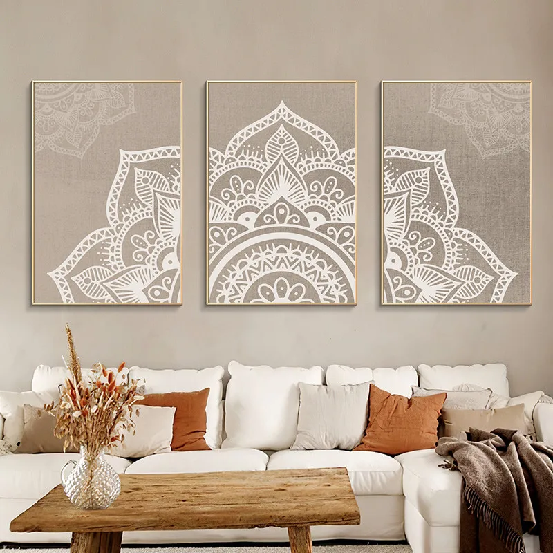 

Bohemian Mandala Floral Beige Abstract Posters Canvas Painting Wall Art Print Pictures for Living Room Decoration Home Decor