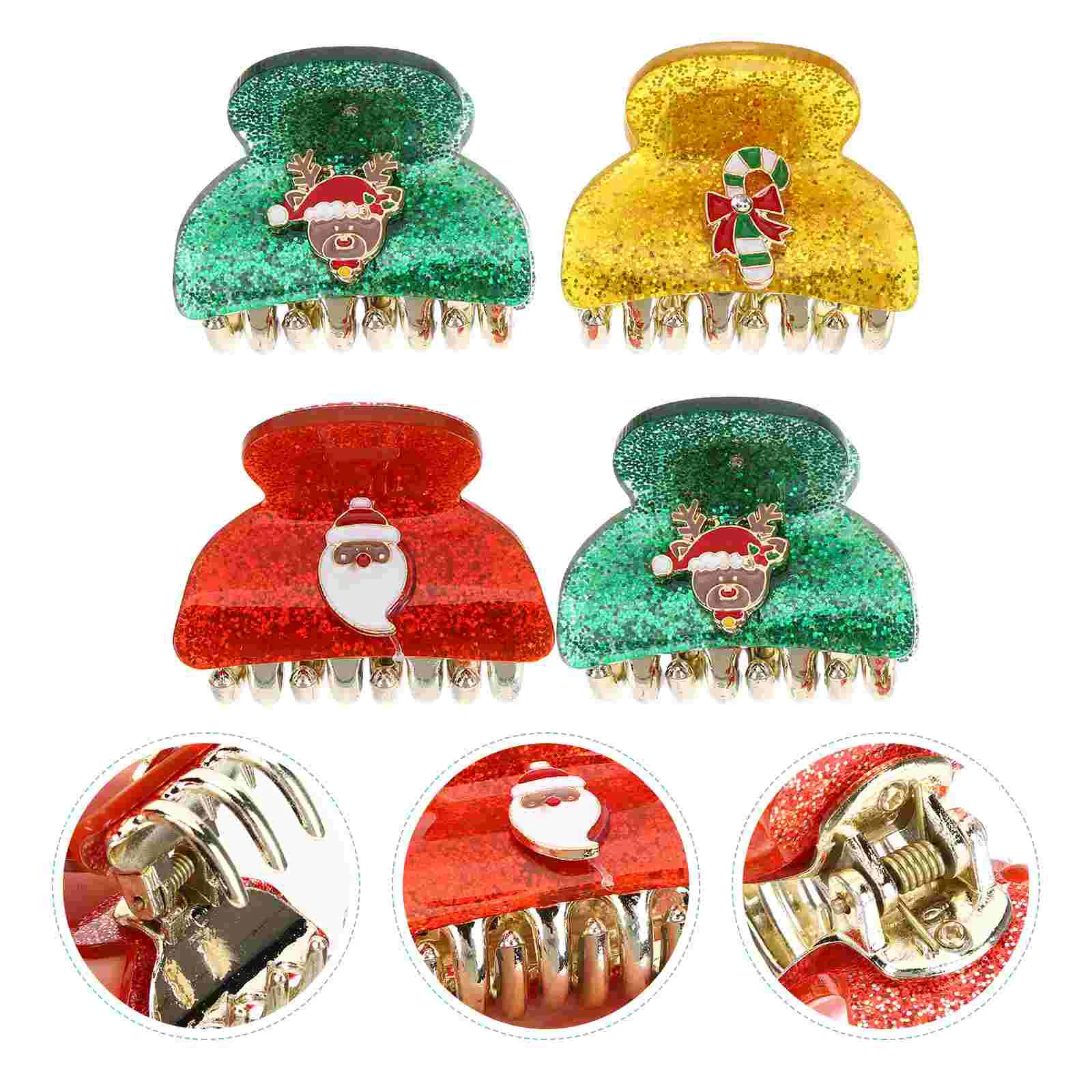 

4 Pcs Barrettes Thick Hair Christmas Clips Woman Cute Accessories Women Thin Miss