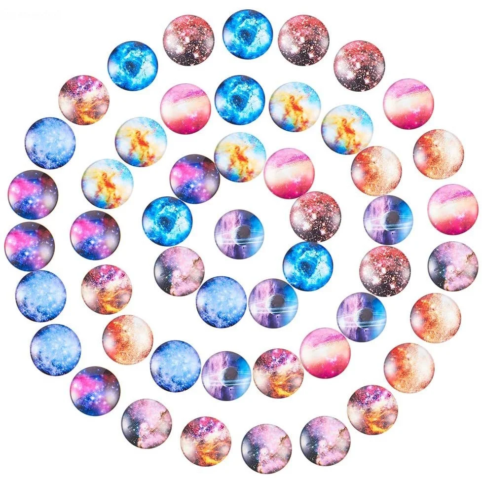 

50Pcs 10 Style Starry Sky Printed Glass Cabochons 25mm Diameter Half Round Flat Back Glass Dome Cabochons for Jewelry Making