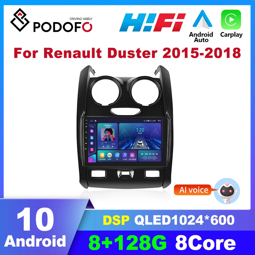 

Автомагнитола Podofo, 2 din, Android, для Renault Duster 2015-2018, CarPlay, мультимедийный плеер, стерео, аудио, Авторадио