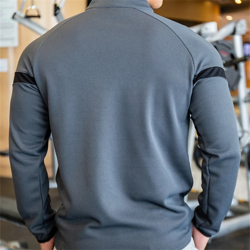 Men's Autumn Winter Casual Sports Gym Long Sleeve Tops With Zipper Male Stand Collar Pullover Oversized Outdoor Thick Sweatshirt