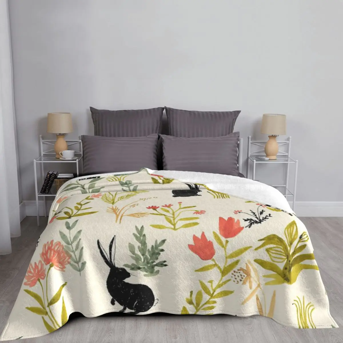 Цветочный узор с маленьким черным одеялом покрывало на кровать аниме мягкое