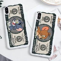cartoon mouse tom and jerry cash money phone case for iphone 13 12 11 pro max mini xs 8 7 6 6s plus x se 2020 xr candy white
