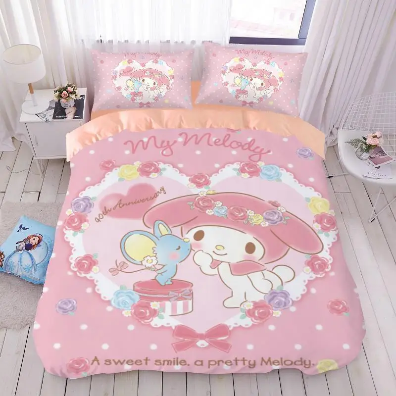 

Sanrio Kawaii аниме мультфильм Мелодия детская кровать из четырех частей девушка сердце покрывало из трех частей простыня для общежития домашний текстиль