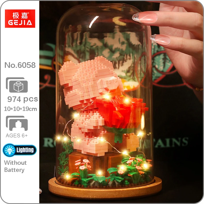 Gejia 6058, любовь, роза, медведь, цветок, сад, животное, кукла, дисплей, стандартная деталь, строительные блоки, игрушка в коробке