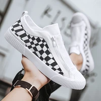 2022 new men casual shoes zipper design slip on men canvas loafers fashion plaid print low top lazy shoes non slip loafers