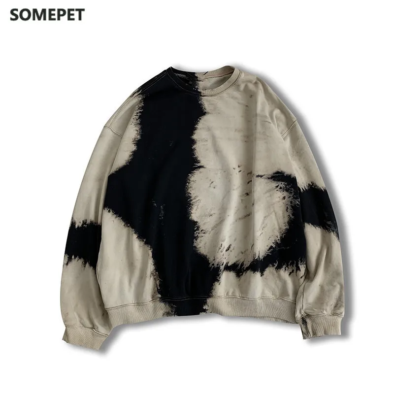 Мужские толстовки без капюшона с принтом тай-дай Подростковая уличная