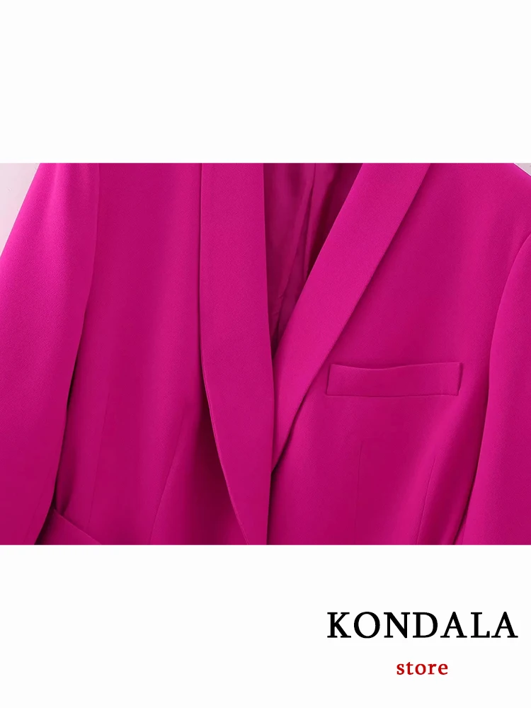 KONDALA Vintage Solid Roesred Women Suits Office Lady Fashion 2023 Long Sleeve V Neck Bow Belt Oversized Blazer Wide Leg Pants