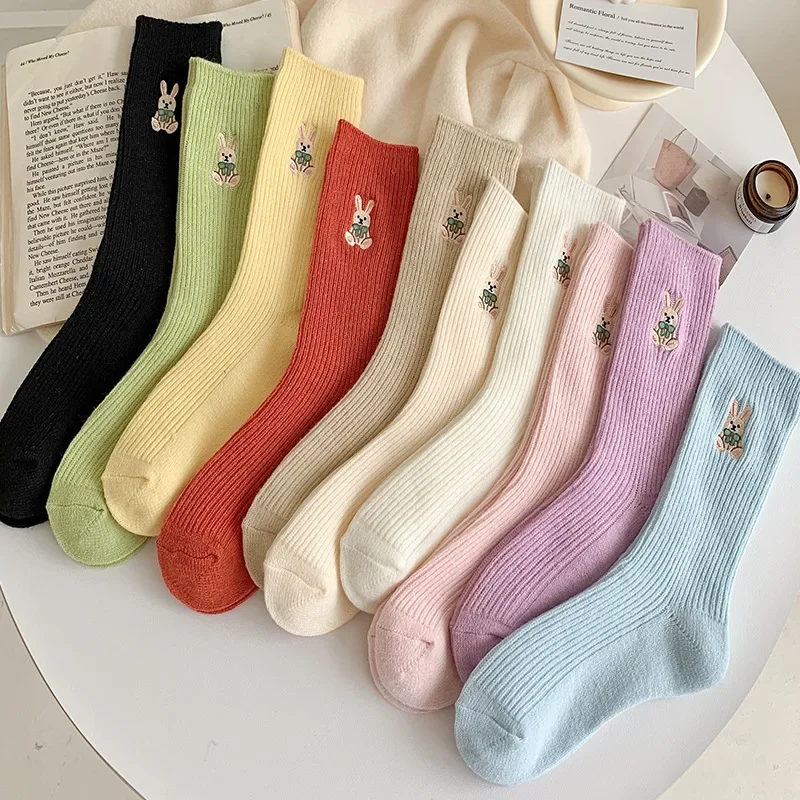 Macarone вышитые шерстяные носки Женские однотонные повседневные хлопковые с