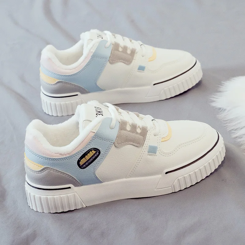 

Plus Velvet Cotton Shoes 2022 Winter New Small White Shoes Mixed Colors Women's Sports Wear Resistant Rubber Sole Casual Shoes