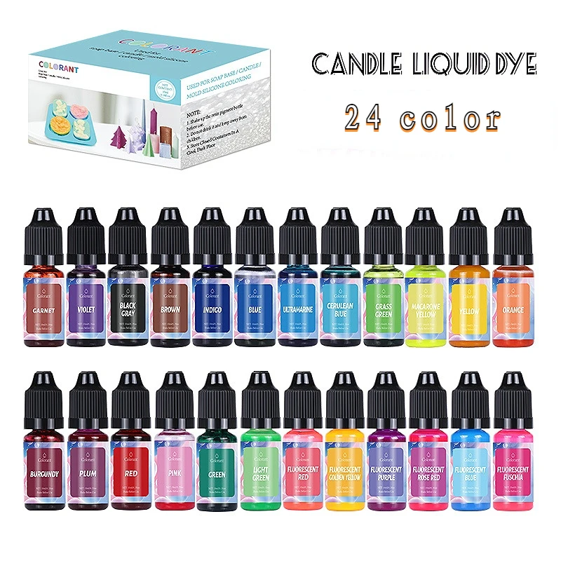 

24color 10ml Liquid Candle Dye Handmade Candle Soap Color Essence DIY Soy Wax Aromatherapy Candle Pigment Dye Epoxy Resin Mold