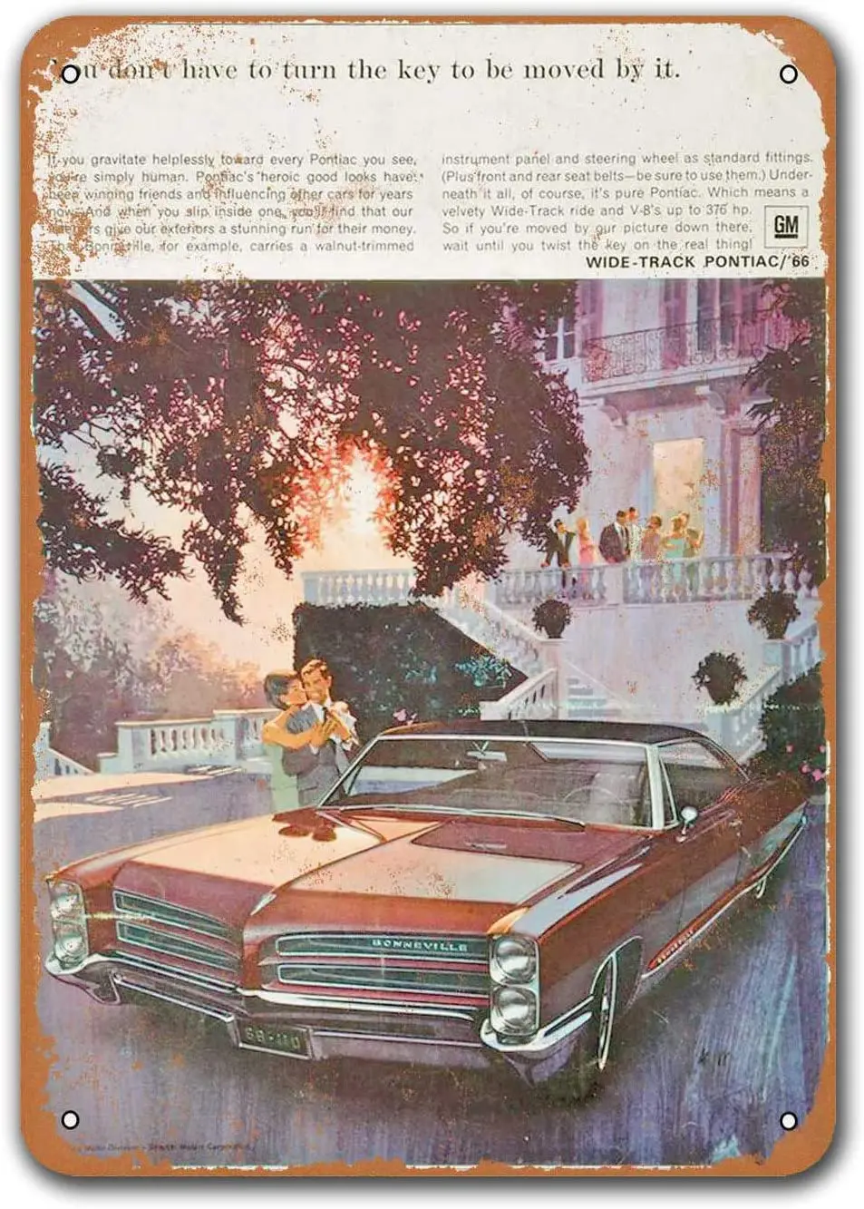 

1966 Pontiac Bonneville Car Metal Tin Sign, Sisoso Vintage Plaques Poster Pub Bar Retro Wall Decor