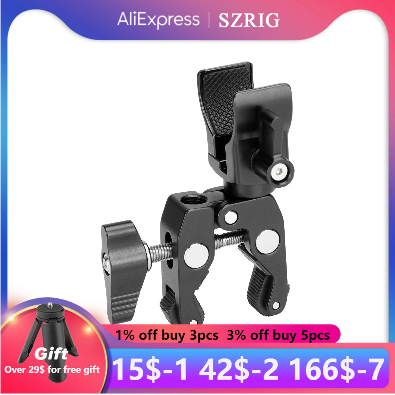 

SZRIG Universal Super Crab Gripper Clamp With Screw Knob And 1/4"-20 Mounting Points & Super Pipe/Mic Clamp