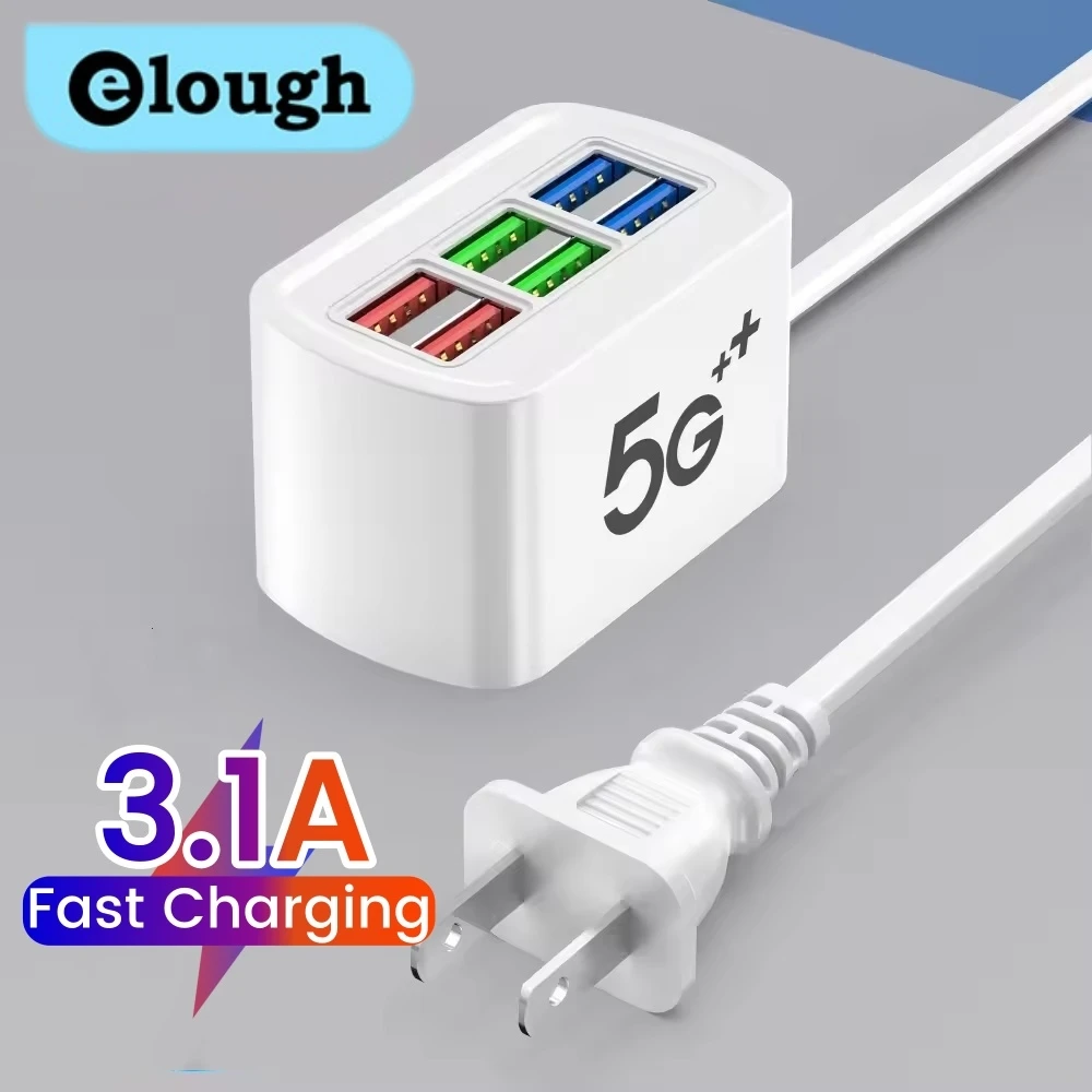 Универсальное зарядное устройство Eloug 3A 6USB с несколькими портами и разъемом для