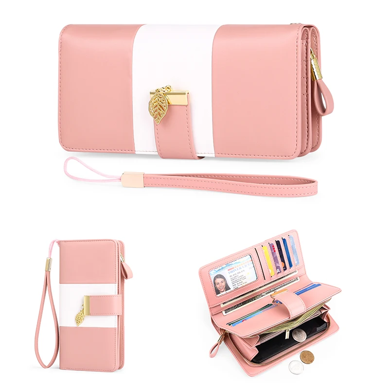 New Ladies Wallet Long Clutch Phone Bags Contrast Color PU Leather Wallets Women Money Bag Credit Card Holder Zipper Coin Purses