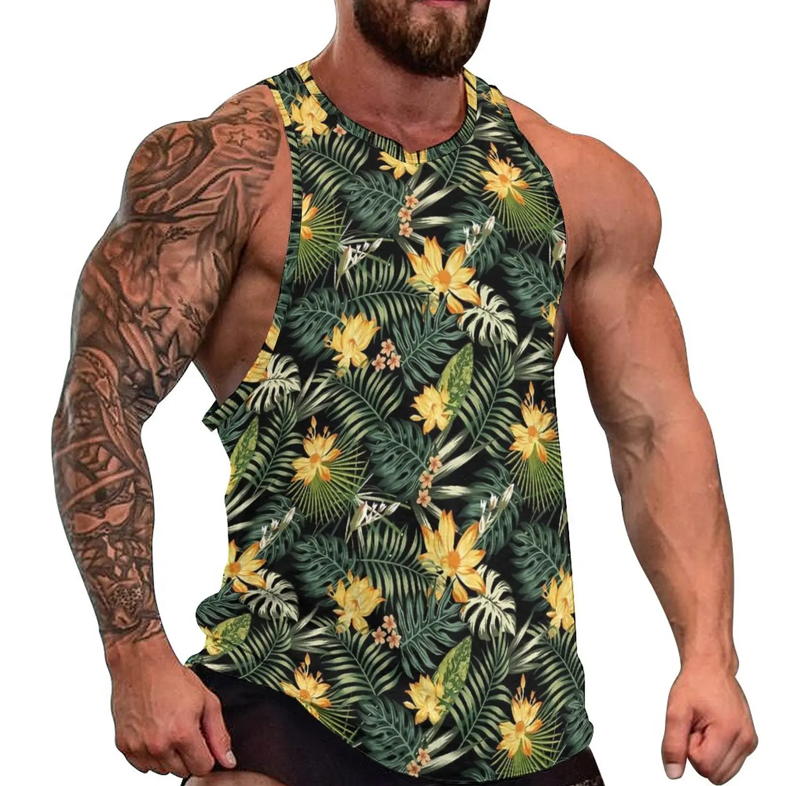 

Tropical Floral Tank Top Midnight Flowers Fashion Tops Summer Gym Man's Printed Sleeveless Shirts Plus Size 4XL 5XL