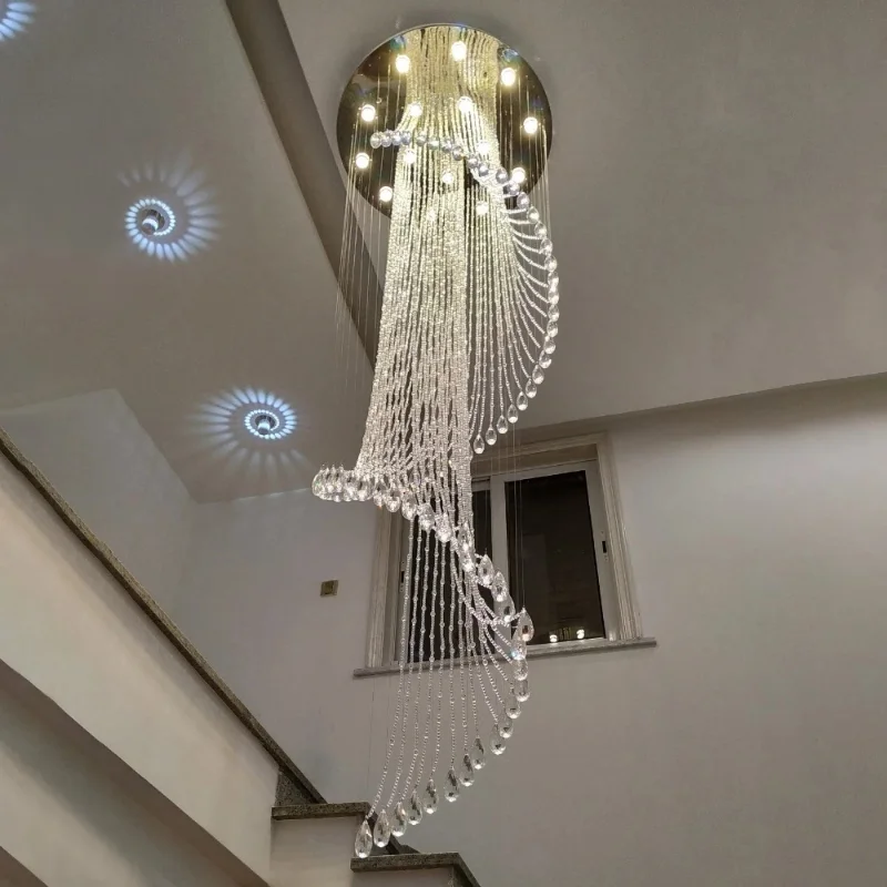 

Modern Crystal Spiral Chandelier Villa Hall Living Room Art Design Long Hanging Lamp Staircase Lighting LED Ceiling Chandeliers