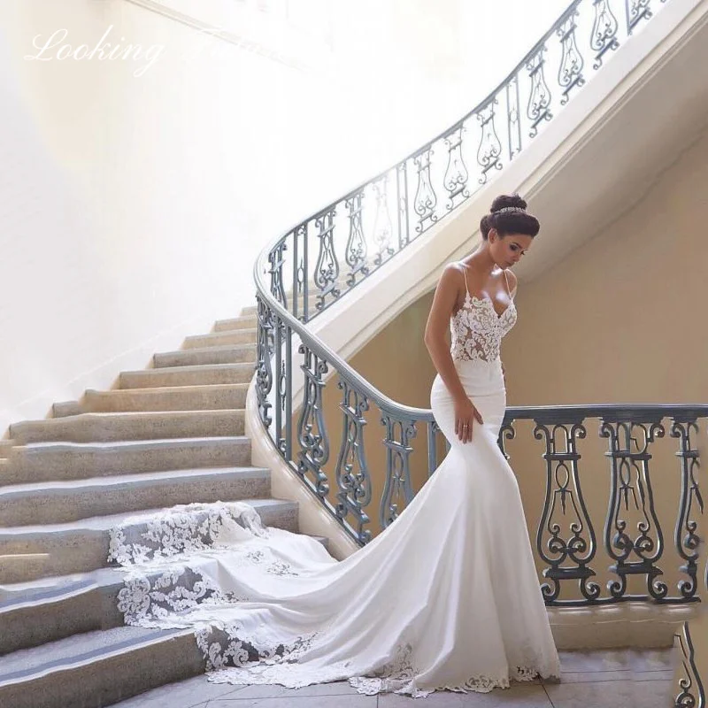 

Luxury Lace Mermaid Wedding Dress For Women 2023 Sweetheart Spaghetti Straps Bridal Gown Morden Floral Print Vestido De Novia