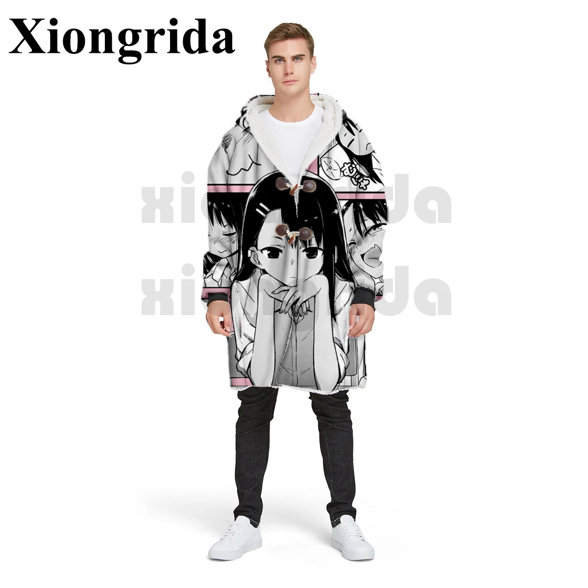 Hentai Sexy Anime Print Hoodies Mens Thick Jacket Nagatoro Hayase Kawaii Hood Casual All Over Unisex Pullover Warm Coat